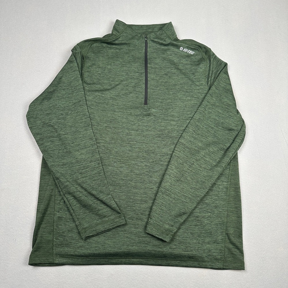 Hi-Tec Mens Quarter Zip Pullover Green‎ Heathered Grid Fleece Size Large